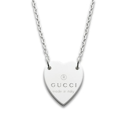 Gucci Trademark Engraved Heart Silver Necklace