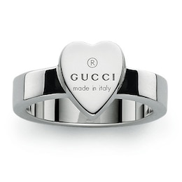 Gucci Trademark Engraved Heart Silver Ring - Size M