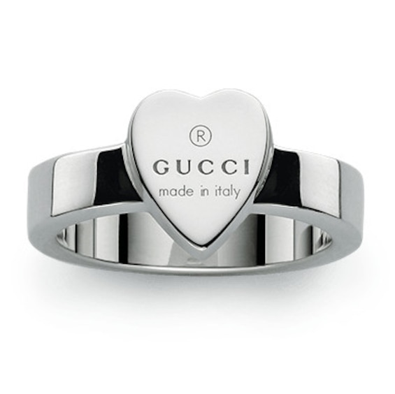 Gucci Trademark Engraved Heart Sterling Silver Ring (Size M)
