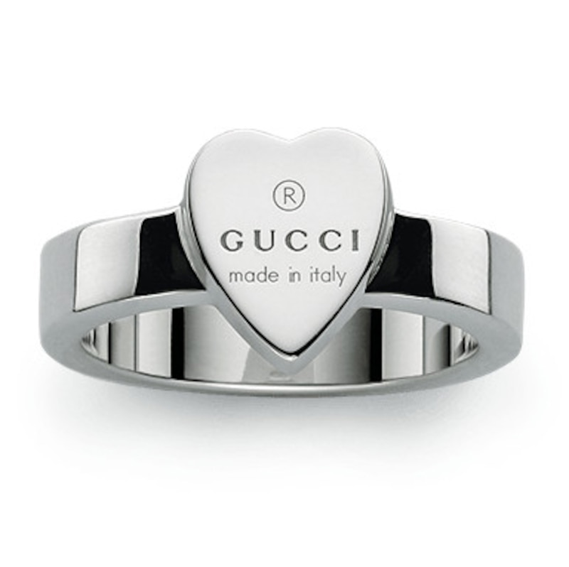 Main Image 1 of Gucci Trademark Engraved Heart Sterling Silver Ring (Size M)