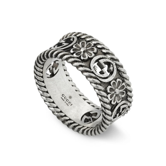 Gucci Interlocking G Flower Silver Ring - Size K