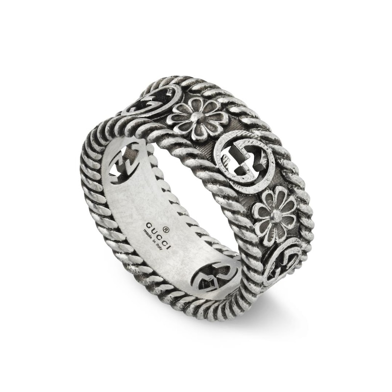 Gucci Interlocking Flower Silver Ring - Size K