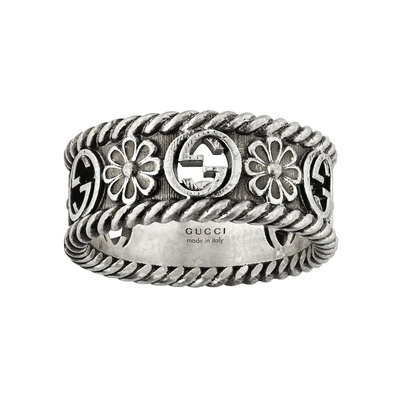 Gucci Interlocking Flower Silver Ring - Size K