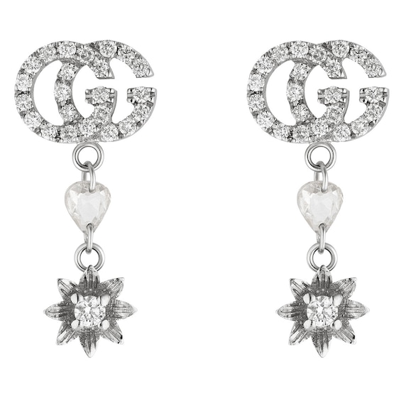 Gucci Flora 18ct White Gold Diamond Drop Earrings