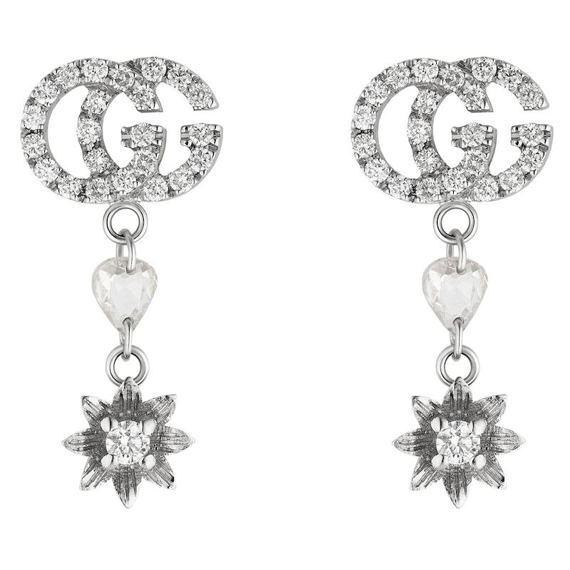 Gucci Flora 18ct White Gold Diamond Drop Earrings