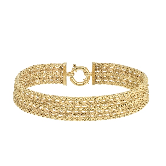 9ct Yellow Gold 7.5 Inch Wave Texture Multi-Strand Bracelet