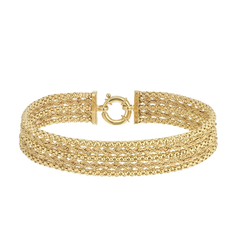 9ct Yellow Gold 7.5 Inch Wave Texture Multi-Strand Bracelet | Ernest Jones