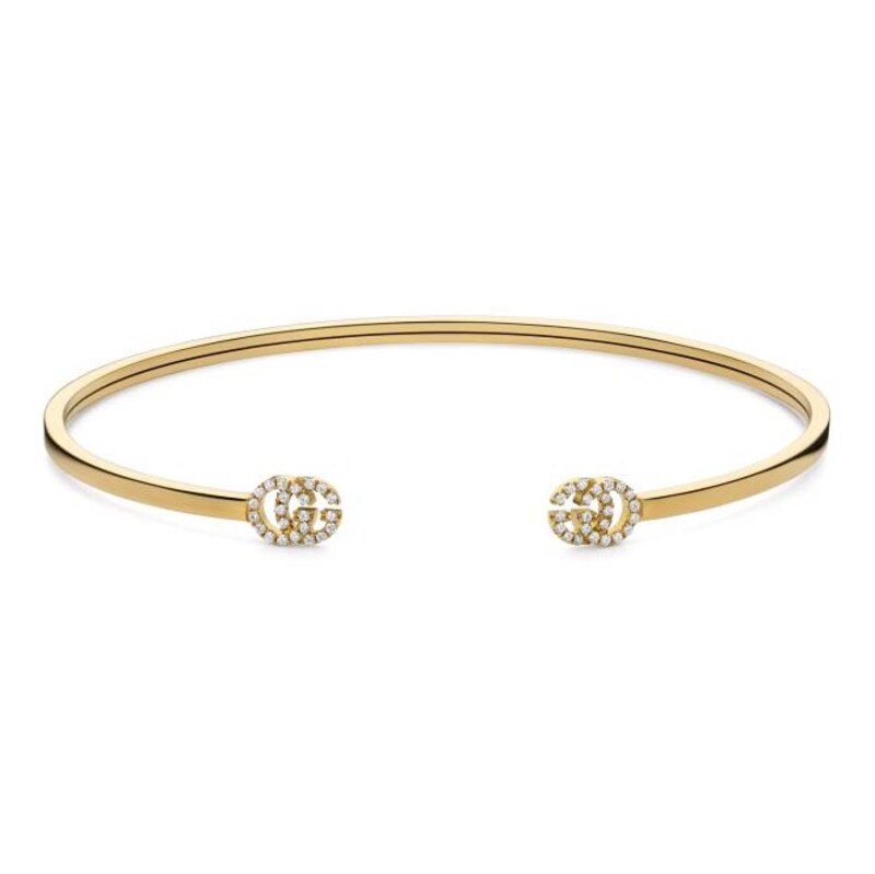 Gucci 18ct Yellow Gold Diamond Open Bangle 18cm