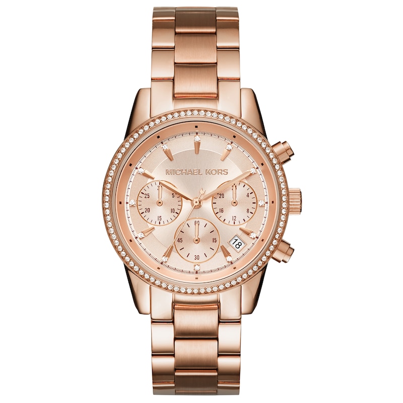 Michael Kors Ritz Ladies' Chronograph Rose Gold-Tone Bracelet Watch