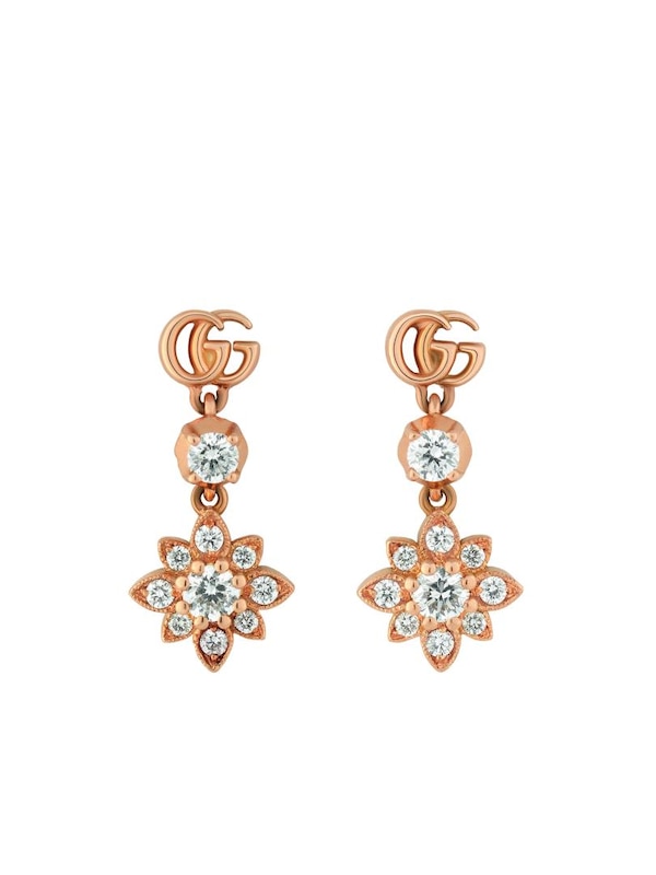 Gucci Flora 18ct Rose Gold 0.28ct Diamond Drop Earrings