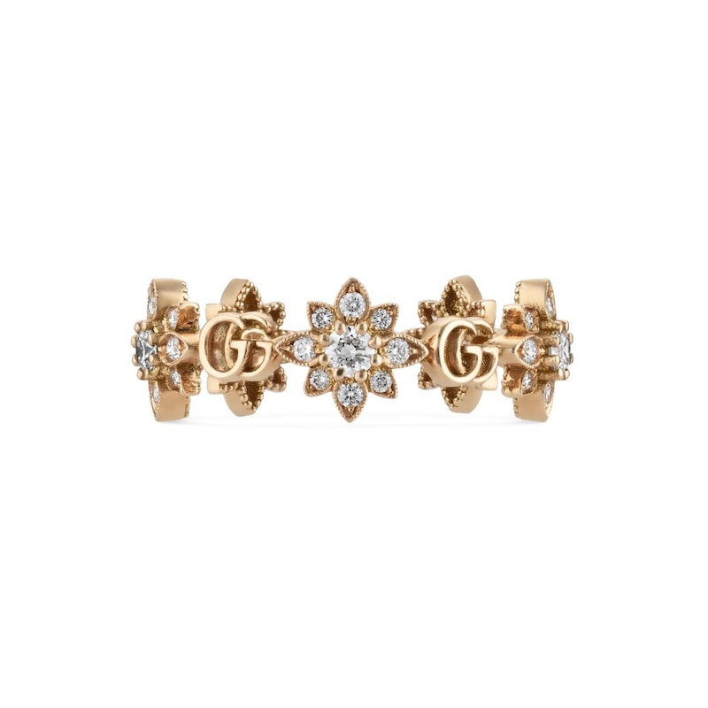 Gucci 18ct Rose Gold Diamond Flora Ring (Size K-L)