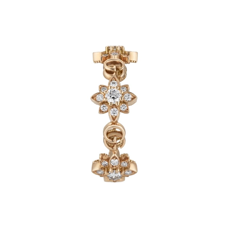 Gucci 18ct Rose Gold Diamond Flora Ring (Size K-L)