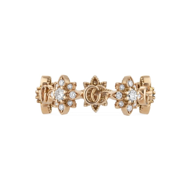 Gucci 18ct Rose Gold Diamond Flora Ring (Size K-L)