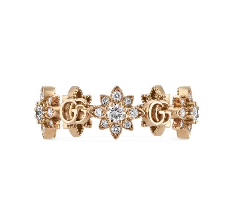 Gucci 18ct Rose Gold Diamond Flora Ring (Size M-N)