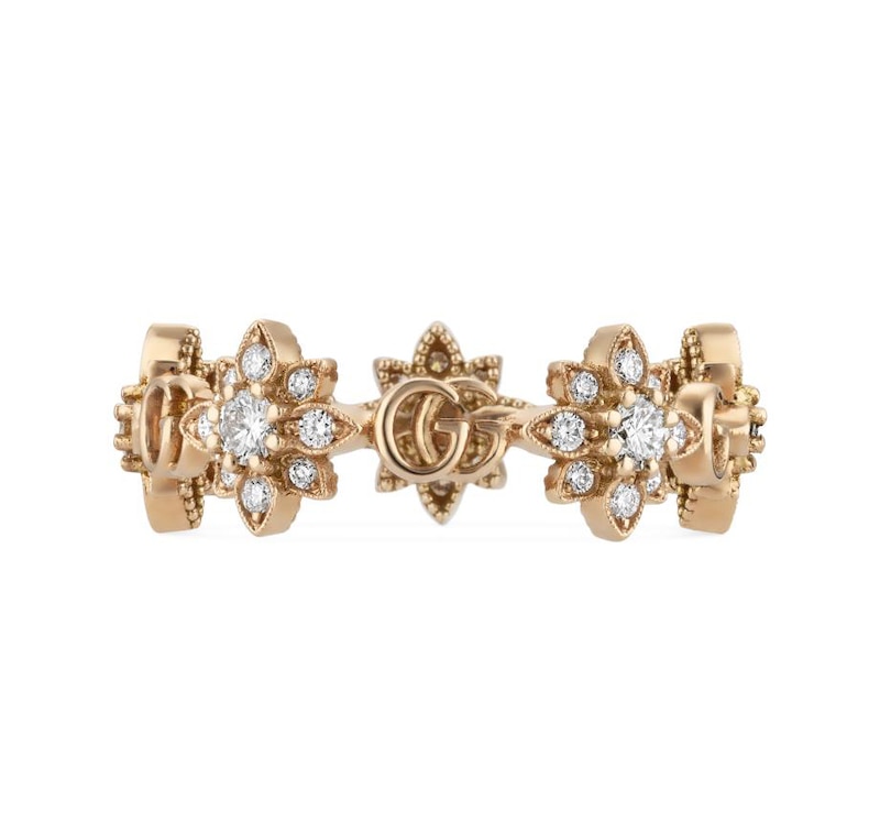 Gucci 18ct Rose Gold Diamond Flora Ring (Size Q-P)