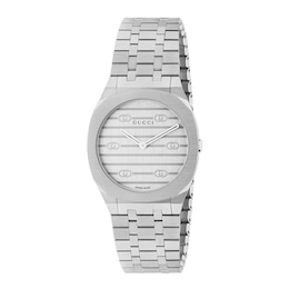 GUCCI 25H Silver-Tone Dial Stainless Steel Bracelet Watch