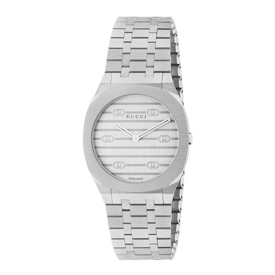 GUCCI 25H Silver Tone Dial Stainless Steel Bracelet Watch