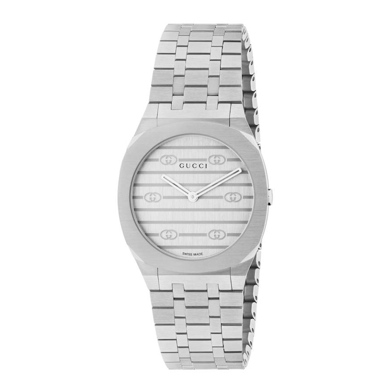 GUCCI 25H Silver-Tone Dial Stainless Steel Bracelet Watch