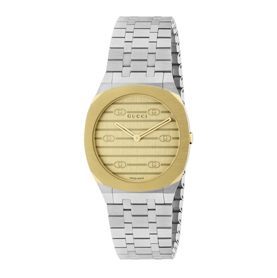GUCCI 25H Gold Tone Dial Stainless Steel Bracelet Watch