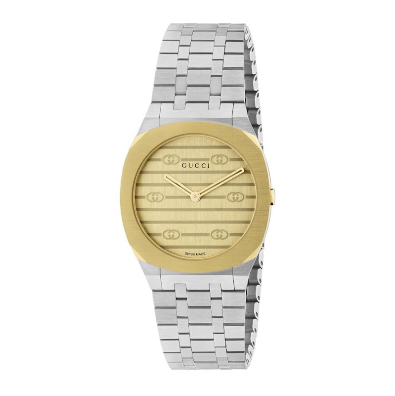 GUCCI 25H Gold-Tone Dial Stainless Steel Bracelet Watch