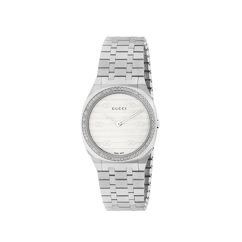 GUCCI 25H Diamond Silver-Tone Dial Bracelet Watch