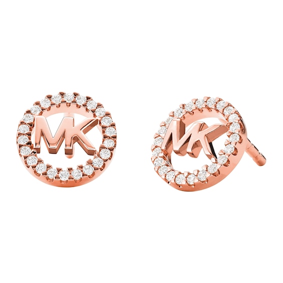 Michael Kors 14ct Rose Gold Plated Silver Logo Stud Earrings