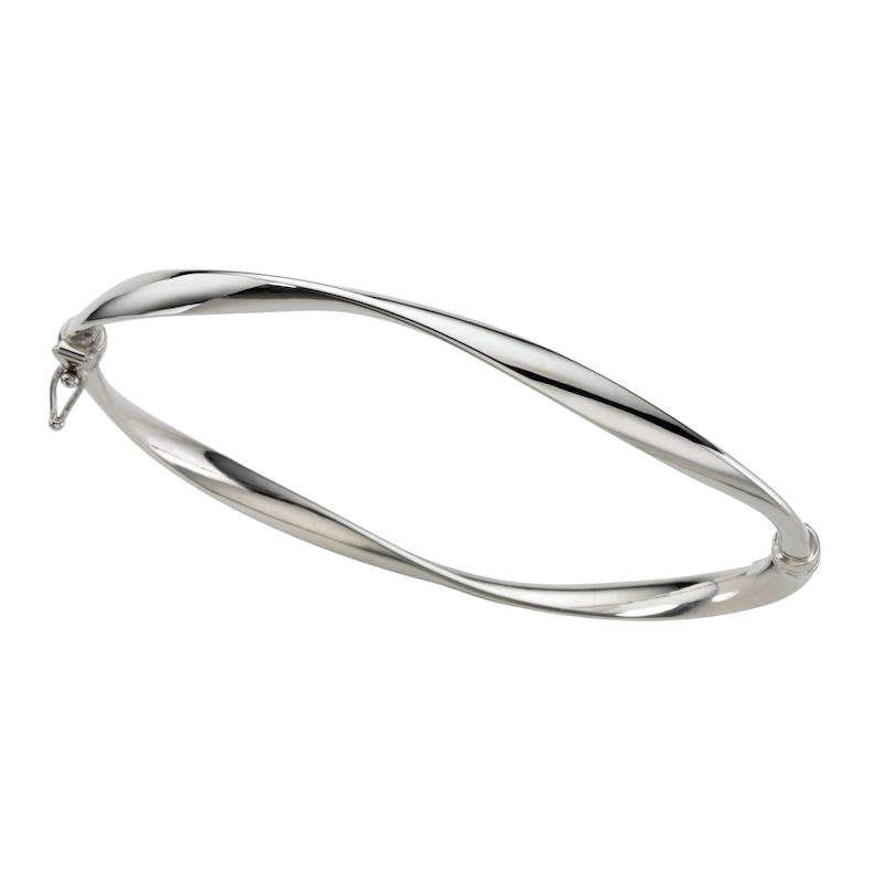 9ct White Gold Wave Design Bangle | Ernest Jones