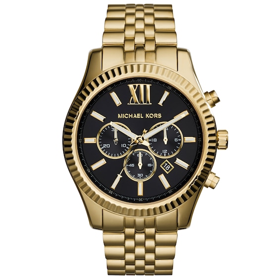 Michael Kors Lexington Mens Chrono Gold Tone Bracelet Watch