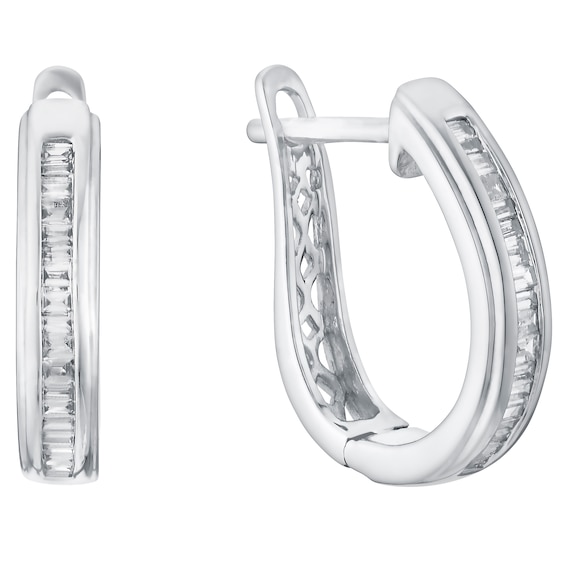 9ct White Gold 0.20ct Channel Set Diamond Hoop Earrings