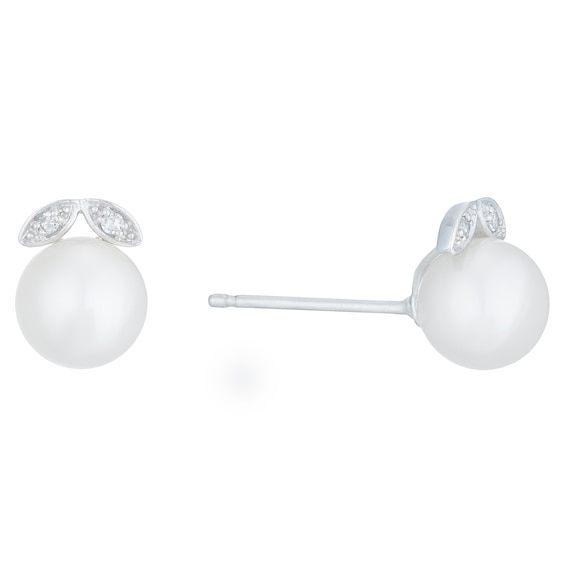 9ct White Gold Cultured Freshwater Pearl & Diamond Earrings