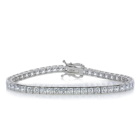CARAT* LONDON Silver CZ Princess Cut Tennis Bracelet 16mm