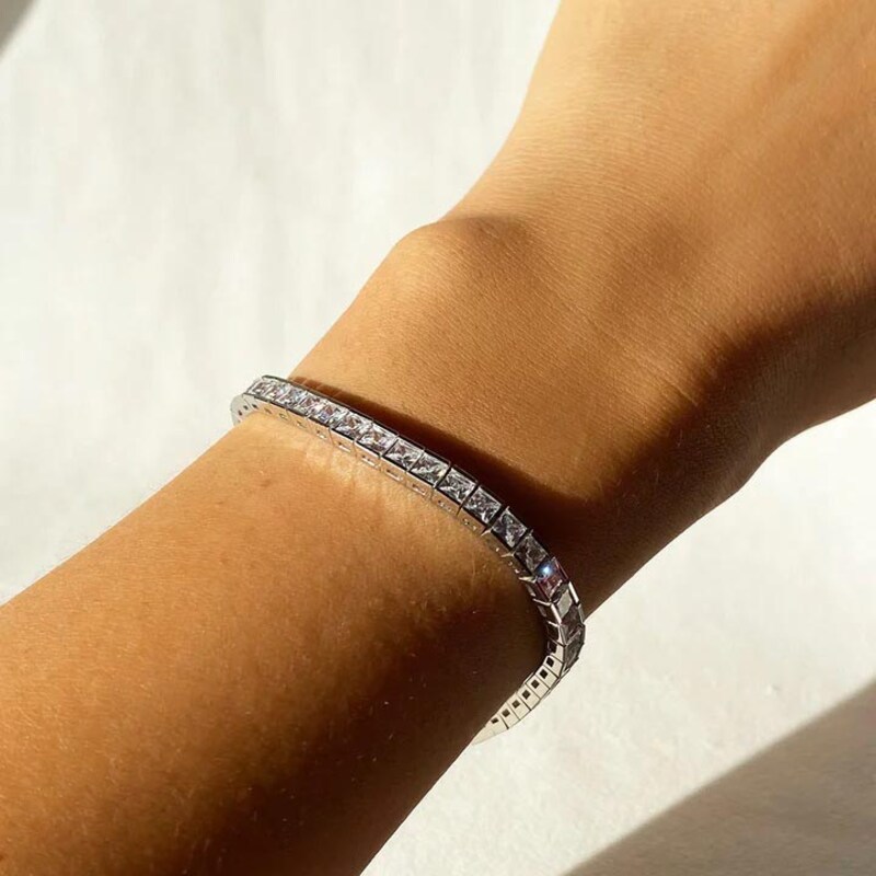 Main Image 3 of CARAT* LONDON Silver CZ Princess Cut Tennis Bracelet 16mm