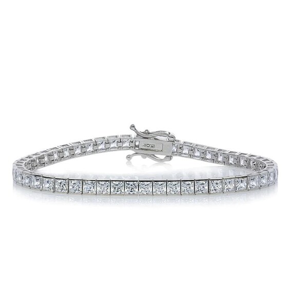 CARAT* LONDON Silver CZ Princess Cut Tennis Bracelet 18mm