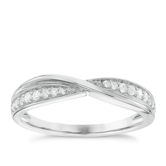 9ct White Gold 0.15ct Diamond Crossover Wedding Band