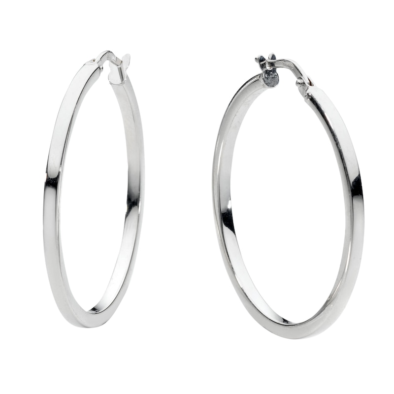 9ct White Gold 30mm Hoop Earrings