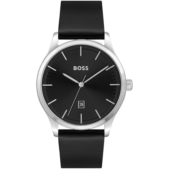 BOSS Reason Men’s Black Leather Strap Watch