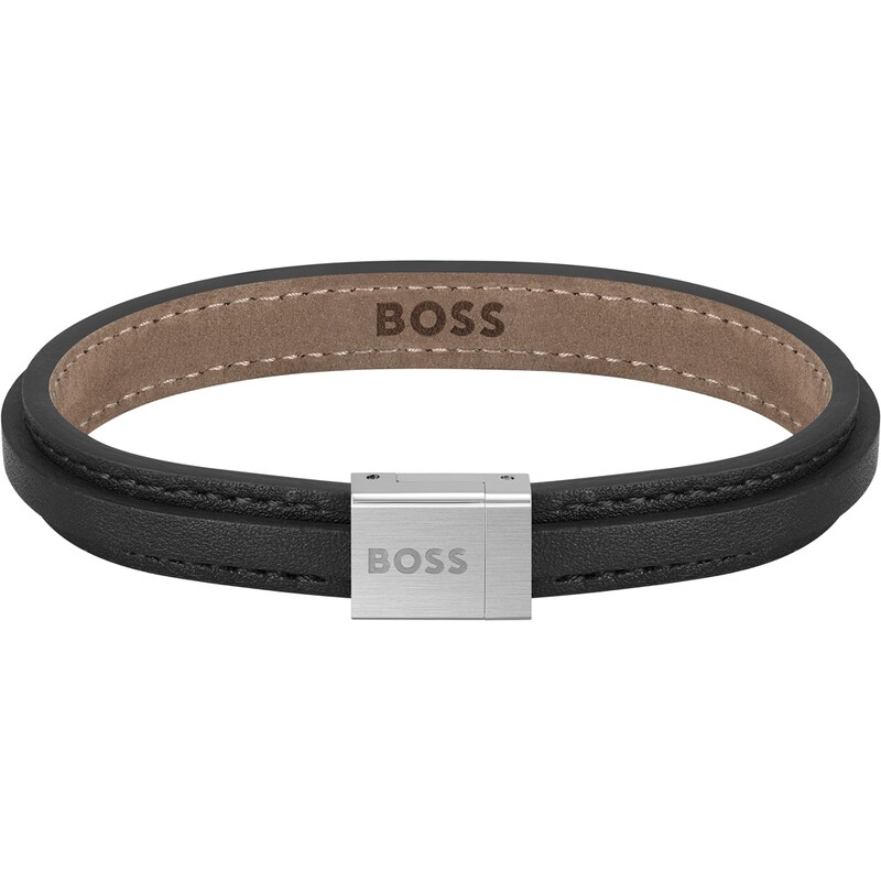 BOSS Grover Men's Black Leather Bracelet