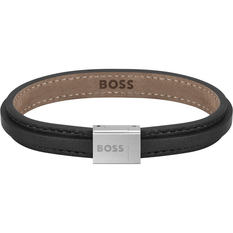 BOSS Grover Men's Black Leather 7 Inch Bracelet