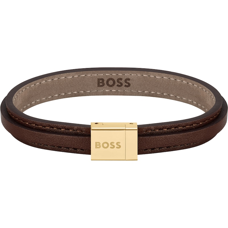 BOSS Grover Men's Brown Leather 7 Inch Bracelet