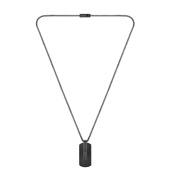 BOSS Orlado Men’s Black Stainless Steel Dog Tag Necklace