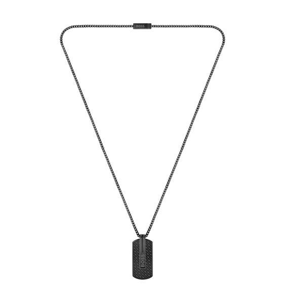 BOSS Orlado Men’s Black Stainless Steel Dog Tag Necklace