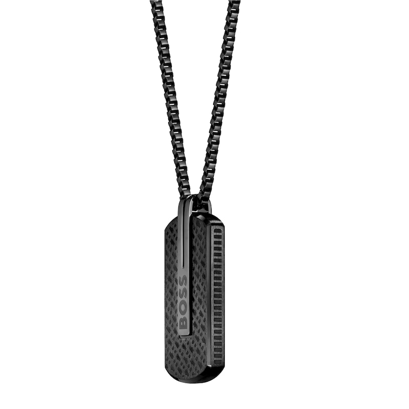 BOSS Orlado Men's Black Stainless Steel Dog Tag Necklace
