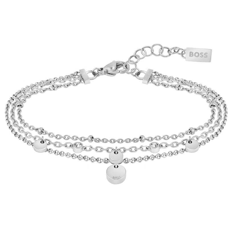 BOSS Iris Stainless Steel & Crystal Layered Chain Bracelet | Ernest Jones
