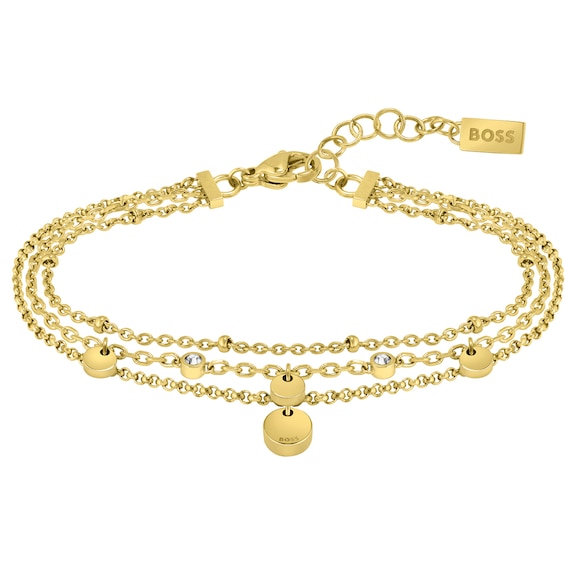 BOSS Iris Gold Tone Crystal Layered Chain Bracelet