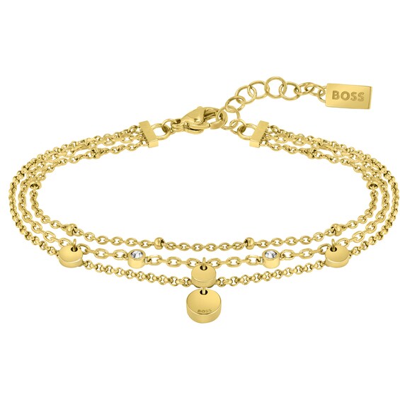 BOSS Iris Gold Tone Crystal Layered Chain Bracelet