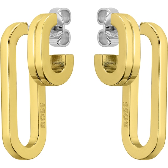 BOSS Hailey Ladies’ Gold Tone Loop Hoop Earrings