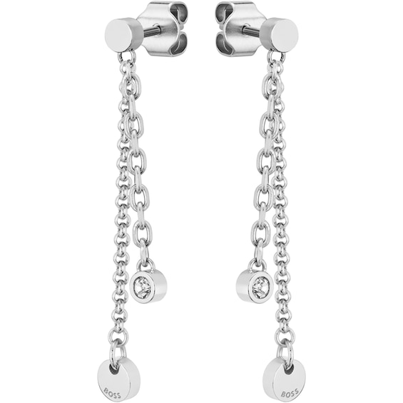 BOSS Iris Stainless Steel & Crystal Chain Drop Earrings