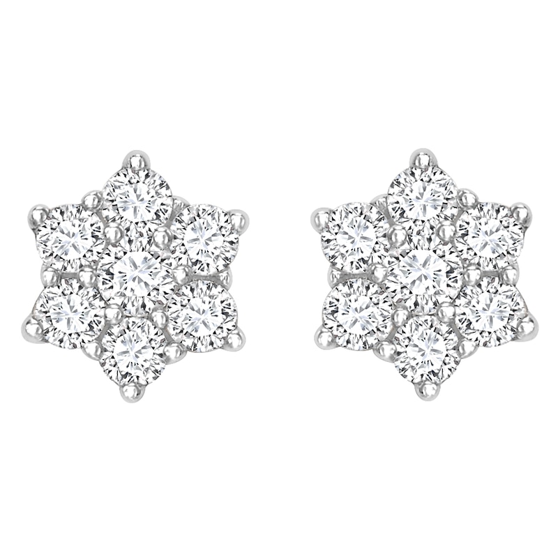 Main Image 1 of 18ct Gold 0.50ct Total Diamond Daisy Cluster Stud Earrings