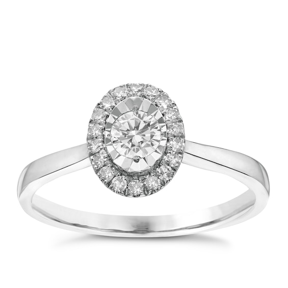 9ct White Gold 0.25ct Total Diamond Oval Illusion Halo Ring