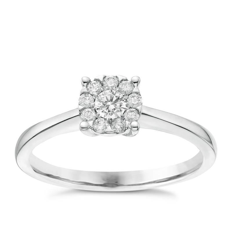 Main Image 1 of Engagement Ring 9ct White Gold 0.20ct Total Diamond Solitaire Cluster Ring